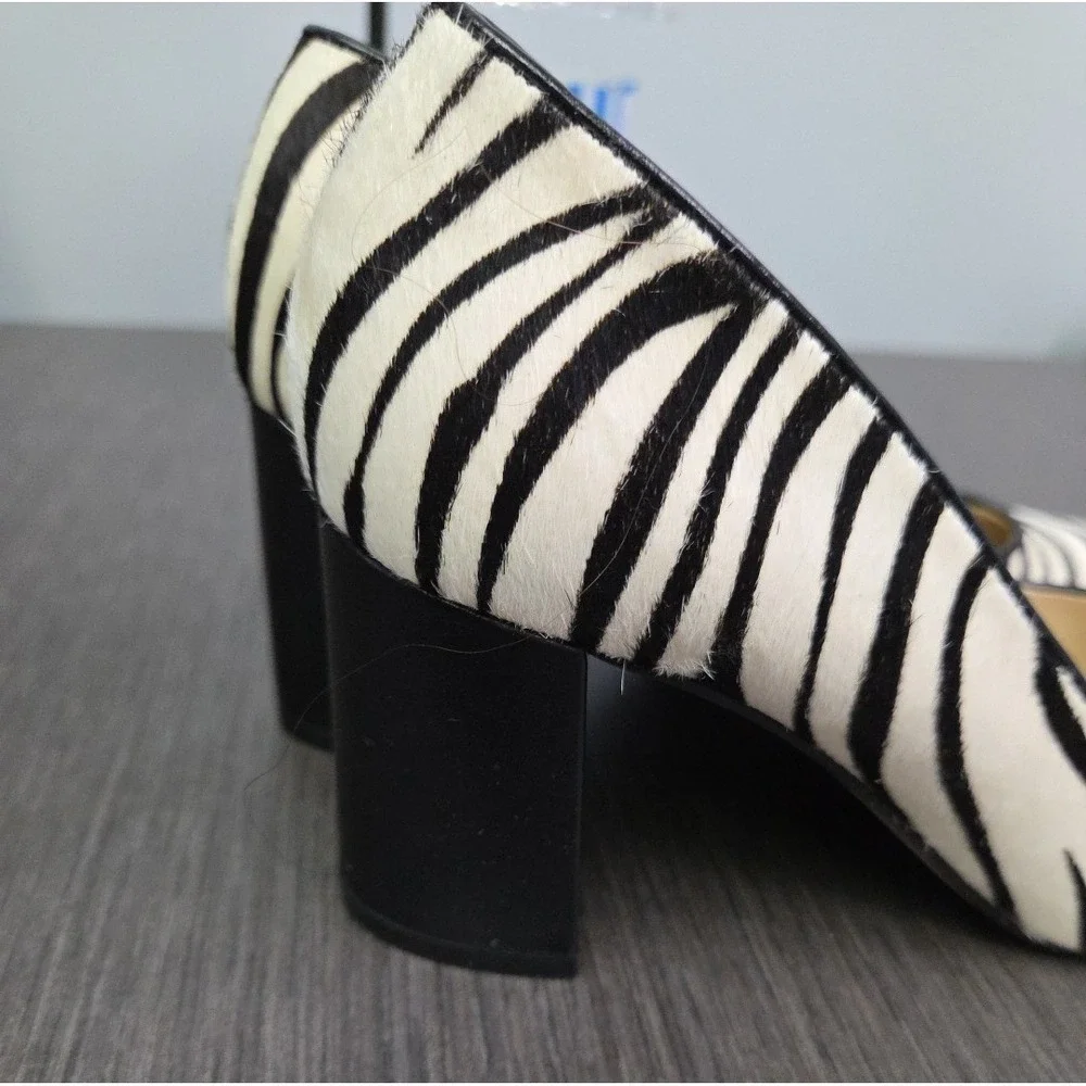Marc Fisher Claires BlackWhite Zebra Stripe Pointed Toe Pumps Heel Cow Fur 6.5&7